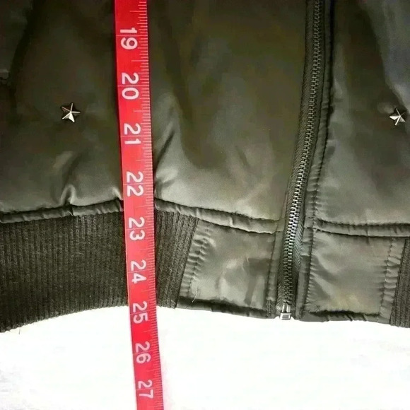 Madden NYC Dark Green Star Studded Hooded Zip Bomber Coat Size XL - Picture 16 of 16